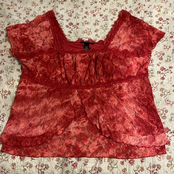 Venezia Tops - Venezia short sleeve orange lace blouse, 22/24 (Lane Bryant)